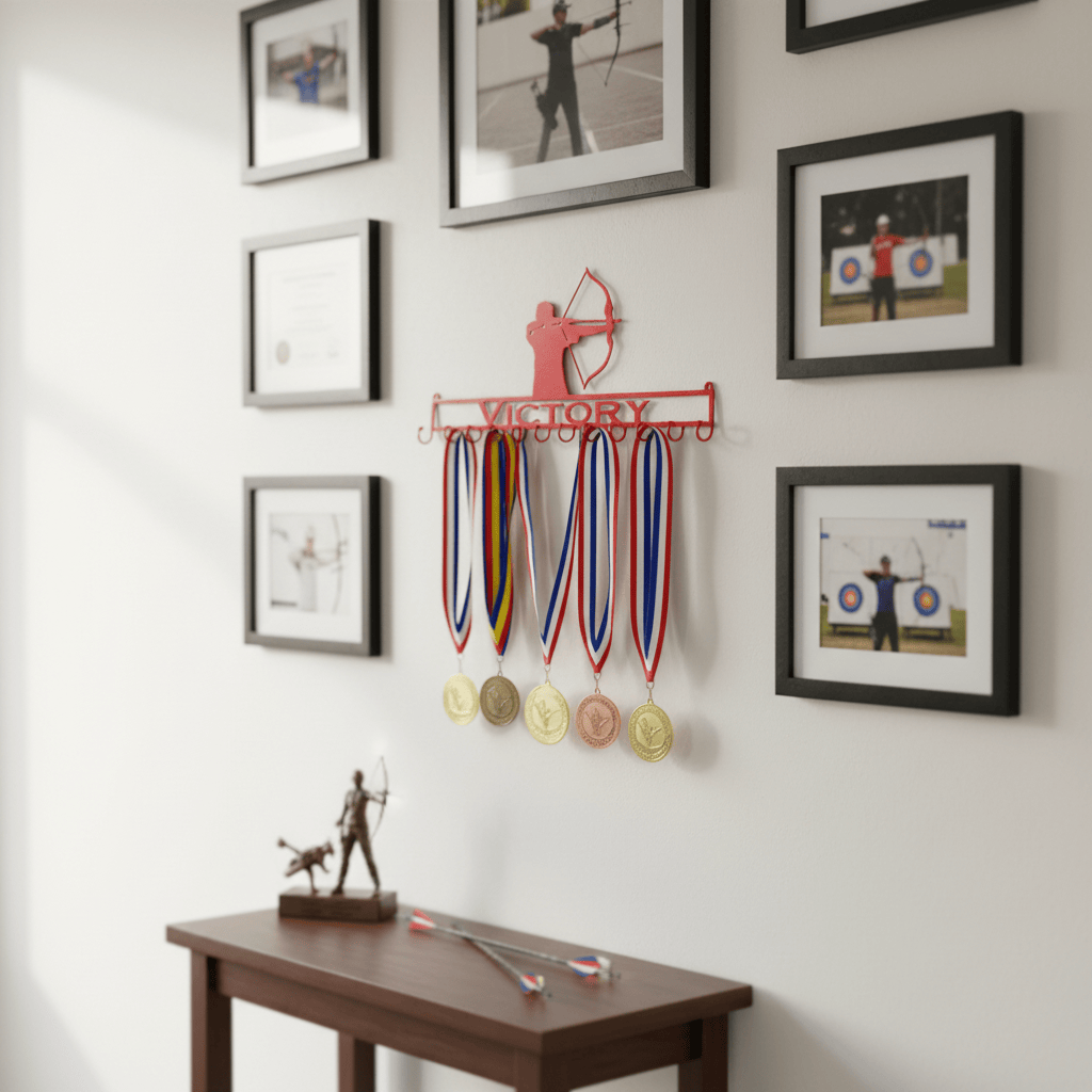 Rusty Rooster Fabrication & Design Physical product Archery Medal Rack with Personalized Text Field (W29)