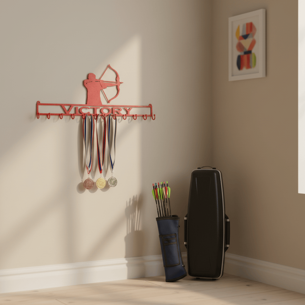 Rusty Rooster Fabrication & Design Physical product Archery Medal Rack with Personalized Text Field (W29)