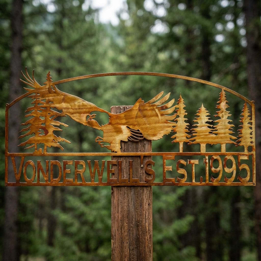 Rusty Rooster Fabrication & Design Physical product Bald Eagle with Pine Trees (M11)