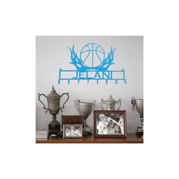 Rusty Rooster Fabrication & Design Physical product Basketball Lover’s Flaming Medal Display Rack (I11)
