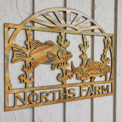 Rusty Rooster Fabrication & Design Physical product Bass and Trout swimming with custom text (Z11)