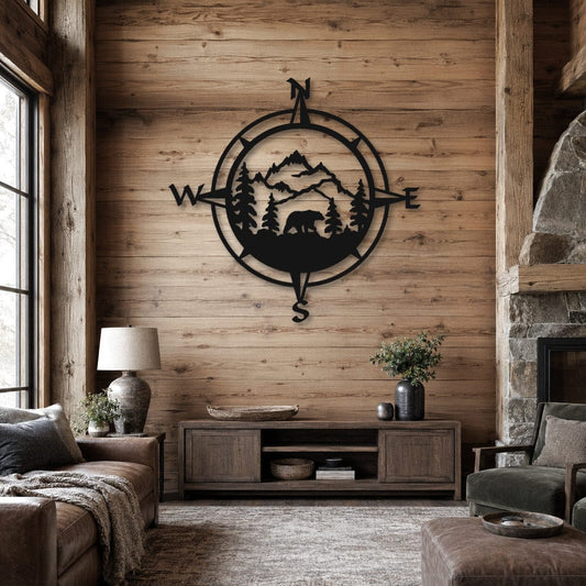 Rusty Rooster Fabrication & Design Physical product Bear Compass Metal Wall Art (O35)