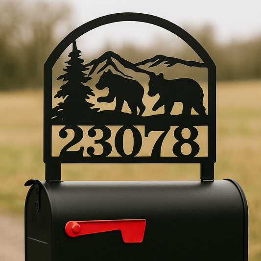 Rusty Rooster Fabrication & Design Physical product Bear Cubs Mailbox Topper – Rustic Metal Wildlife Accent for Outdoor Decor (D29)