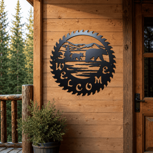 Rusty Rooster Fabrication & Design Physical product Bear & Cubs Welcome Saw Blade Metal Sign (B36)
