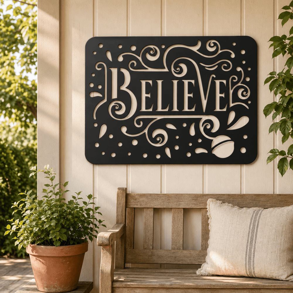 Rusty Rooster Fabrication & Design Physical product Believe Inspirational Metal Wall Sign (C81)