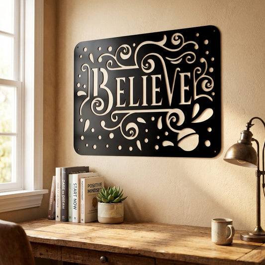 Rusty Rooster Fabrication & Design Physical product Believe Metal Wall Sign - Inspire Your Dreams (C81)