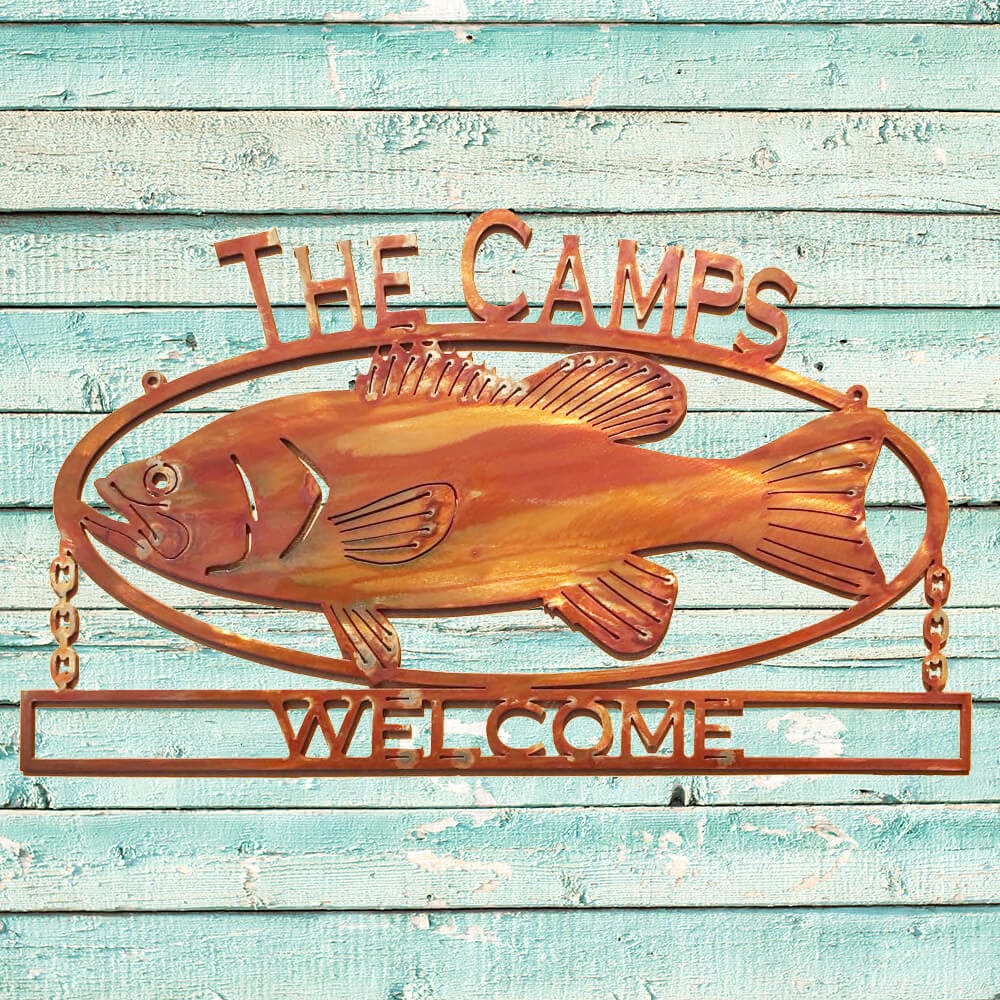 Big Fish Welcome Sign | Outdoor Metal Welcome Sign - Rusty Rooster Metal