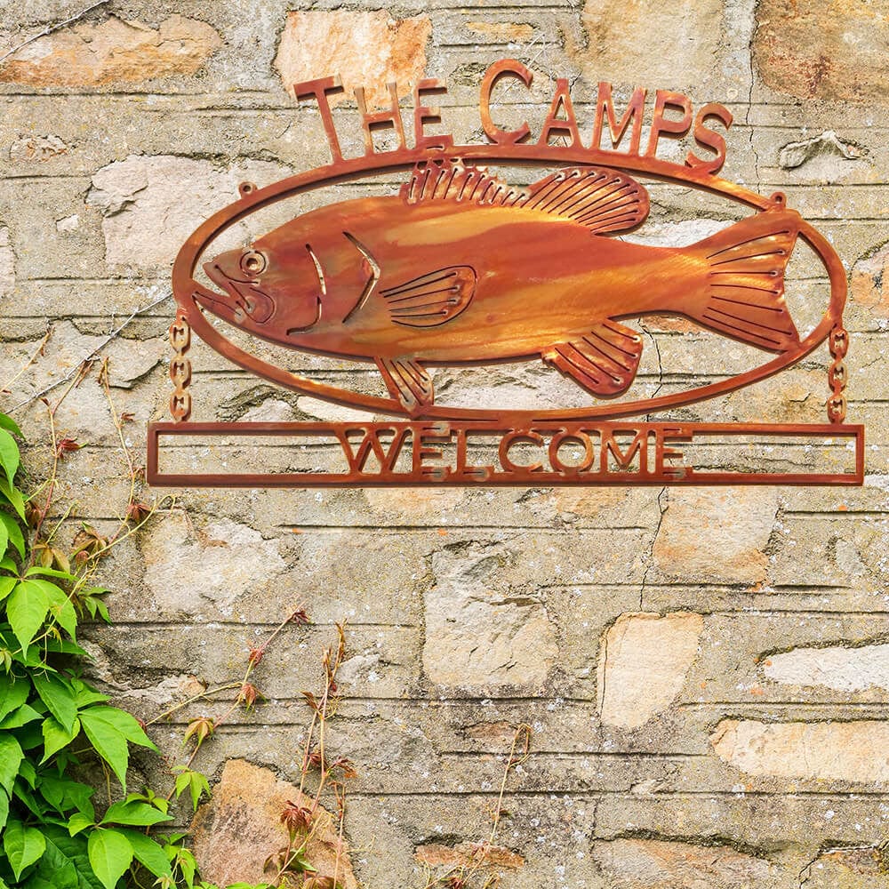Big Fish Welcome Sign | Outdoor Metal Welcome Sign - Rusty Rooster Metal
