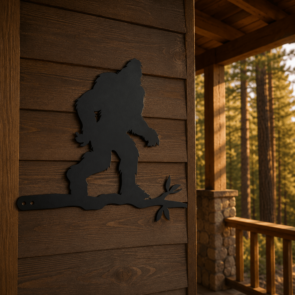 Bigfoot on a Branch Metal Wall Art