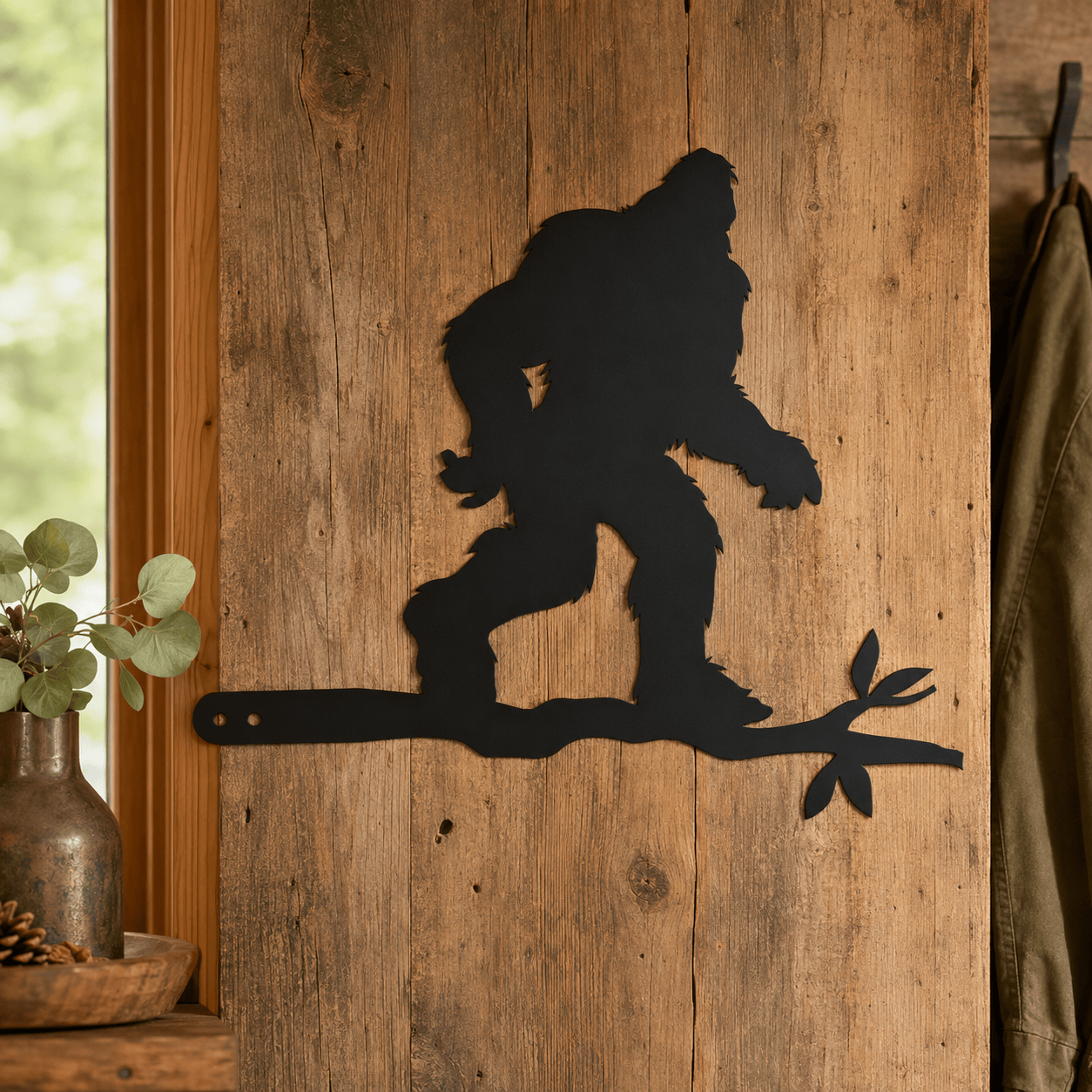 Bigfoot on a Branch Metal Wall Art
