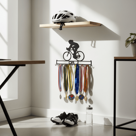 Rusty Rooster Fabrication & Design Physical product Bike Rider Medal / Ribbon Holder with Personalized Text Field (E27)