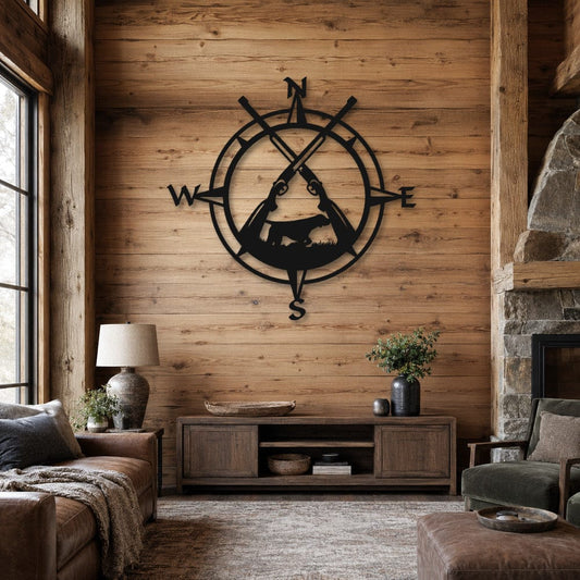 Rusty Rooster Fabrication & Design Physical product Bird Dog & Shotguns Compass Metal Wall Art (O33)