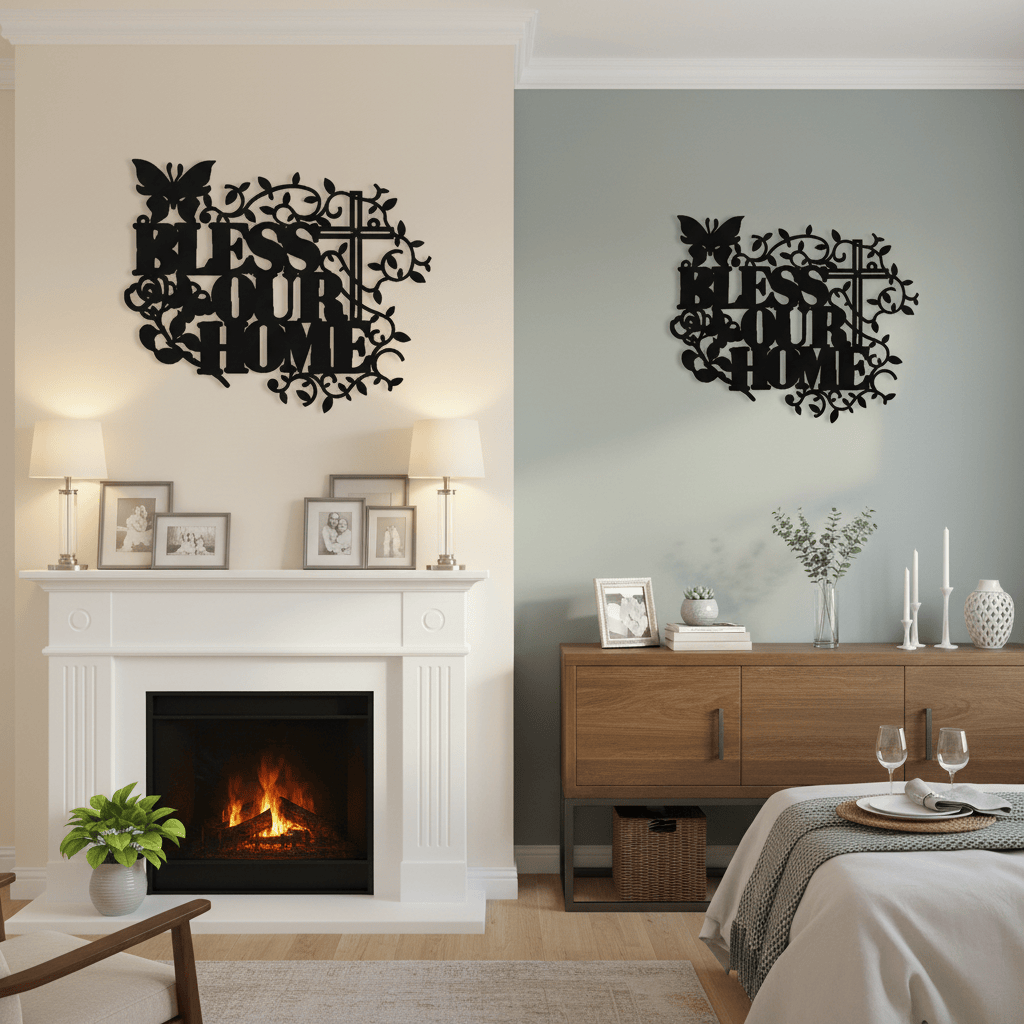 Rusty Rooster Fabrication & Design Physical product Bless Our Home with Cross Metal Wall Art (M15)