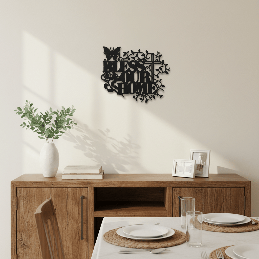 Rusty Rooster Fabrication & Design Physical product Bless Our Home with Cross Metal Wall Art (M15)