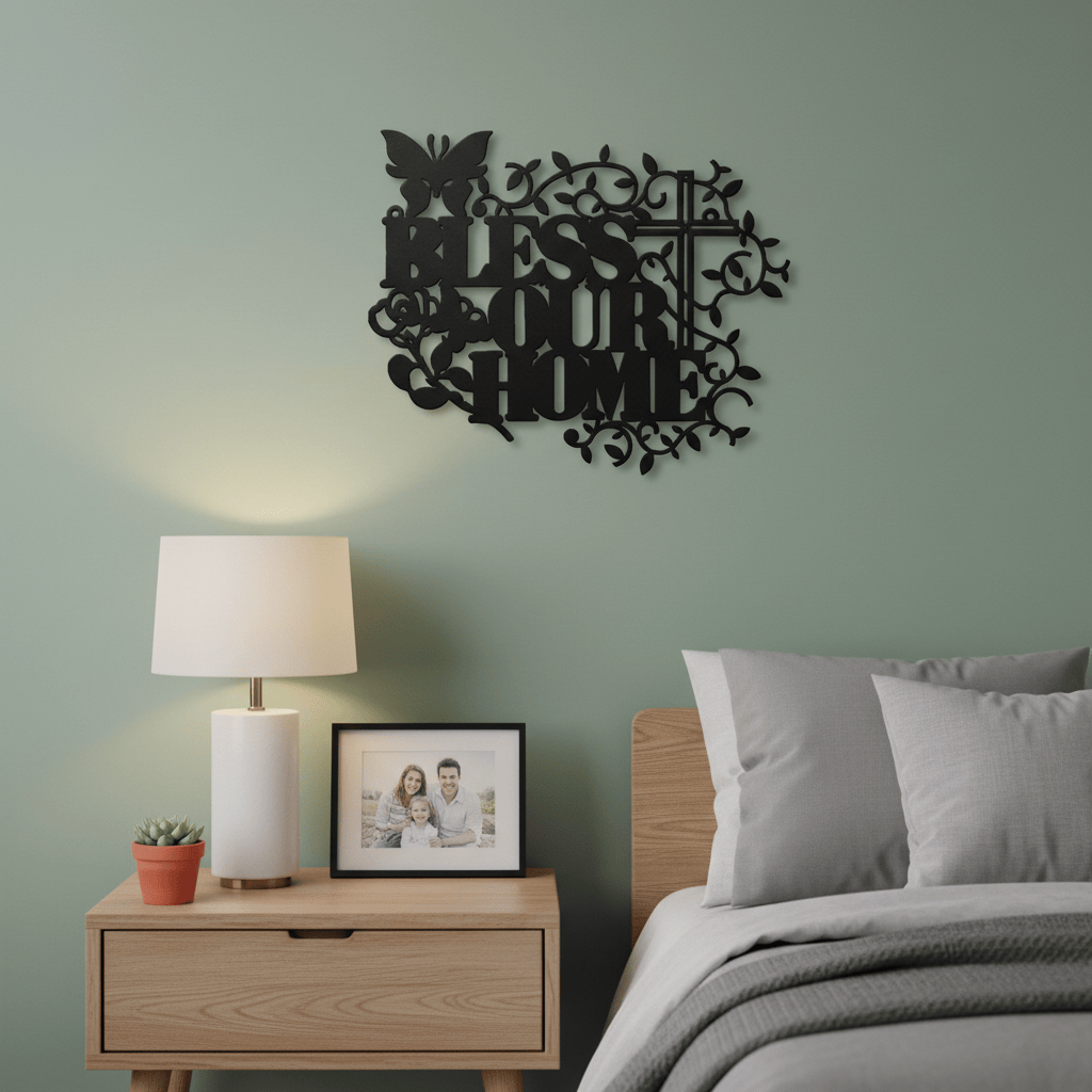 Rusty Rooster Fabrication & Design Physical product Bless Our Home with Cross Metal Wall Art (M15)