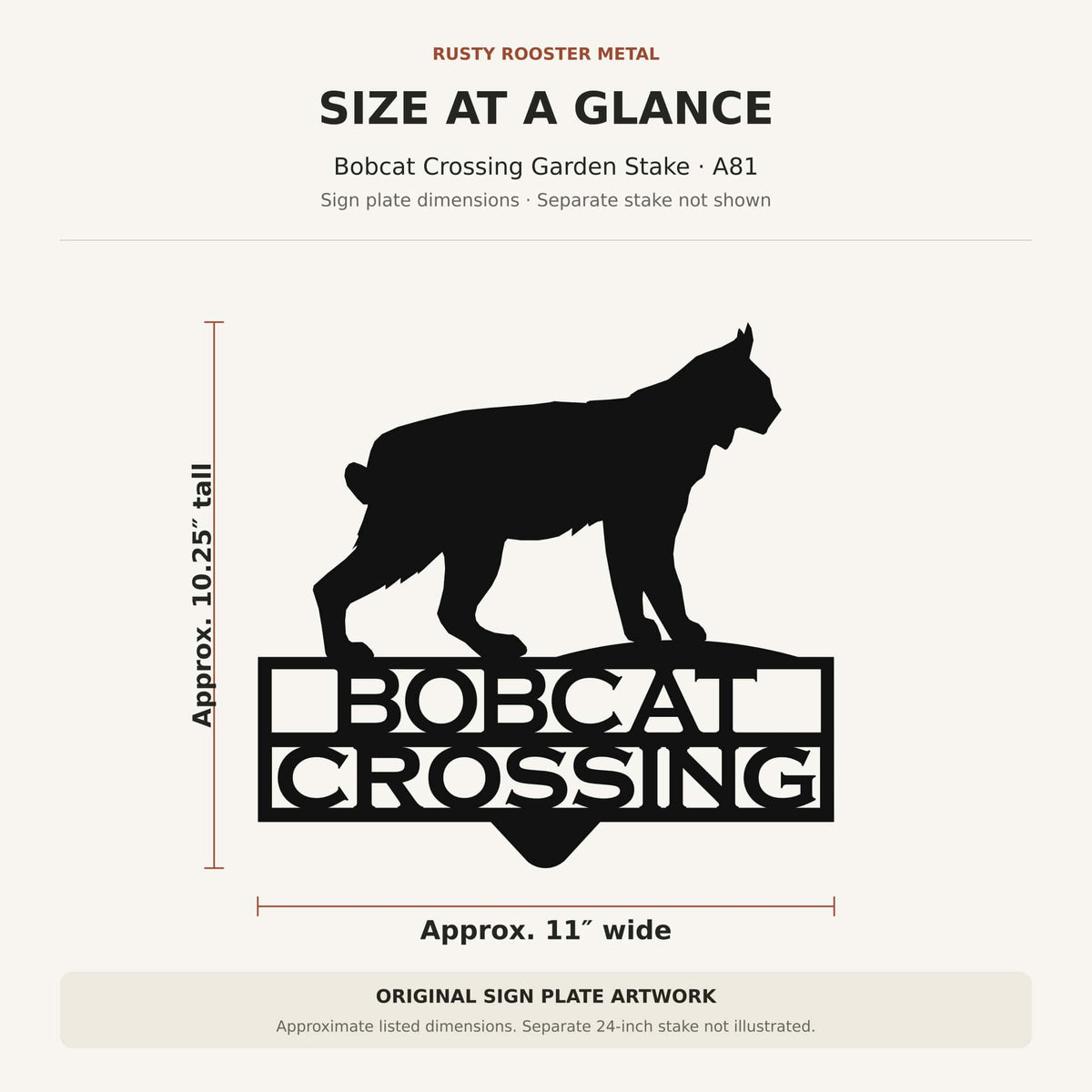 Rusty Rooster Fabrication & Design Physical product Bobcat Crossing Garden Stake – Rustic Metal Wildlife Sign (A81)