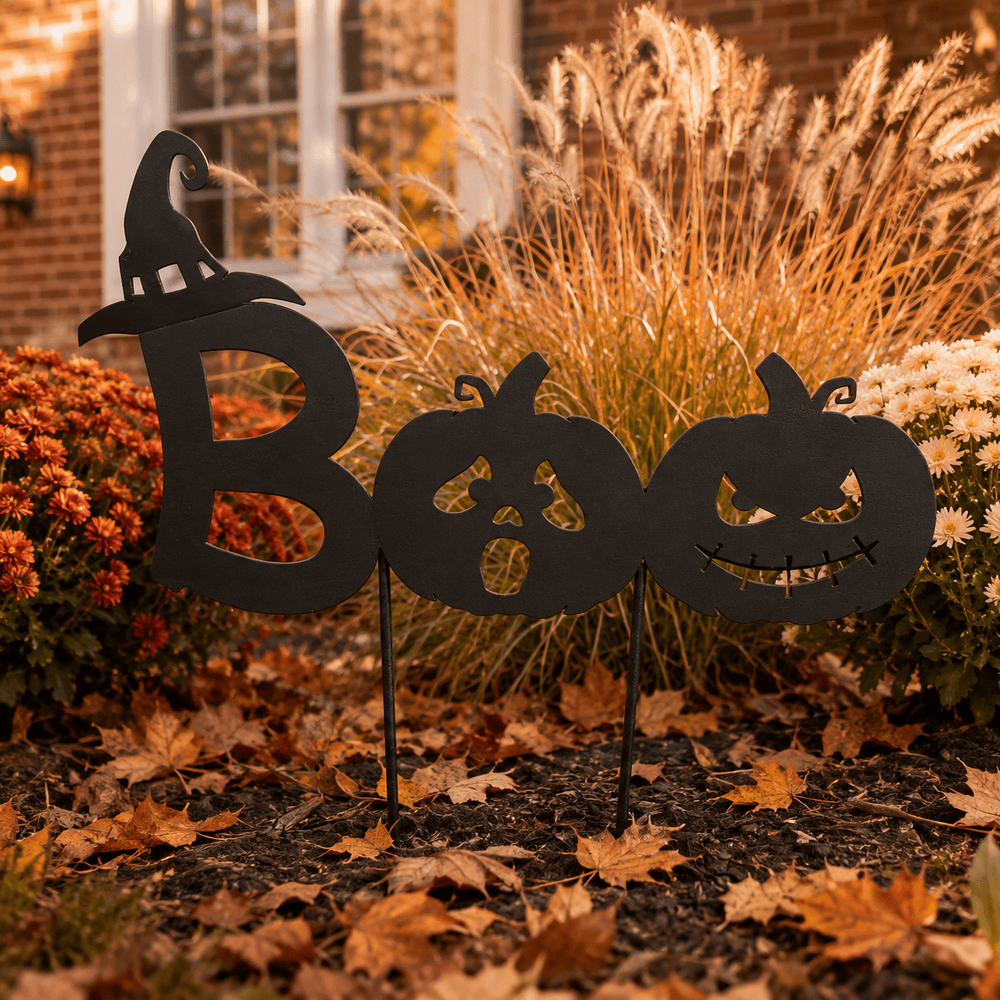 Rusty Rooster Fabrication & Design Physical product Boo Pumpkin Metal Garden Stakes – Halloween Decor (D54)