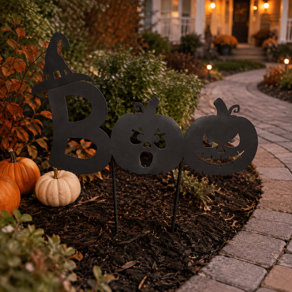 Rusty Rooster Fabrication & Design Physical product Boo Pumpkin Metal Garden Stakes – Halloween Decor (D54)