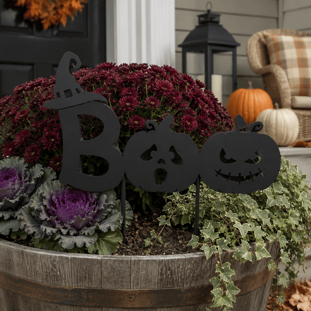 Rusty Rooster Fabrication & Design Physical product Boo Pumpkin Metal Garden Stakes – Halloween Decor (D54)