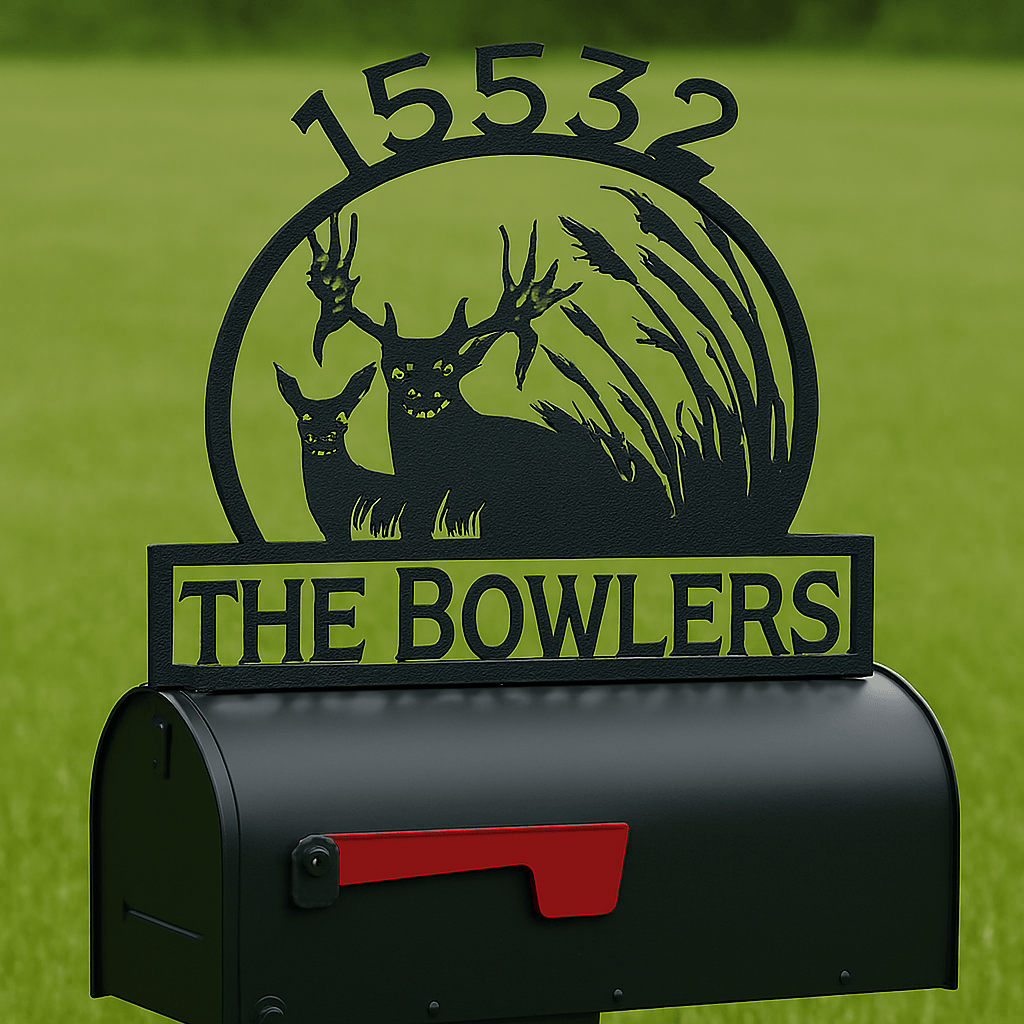 Rusty Rooster Fabrication & Design Physical product Buck and Doe Mailbox Topper – Custom Metal Deer Sign for Rural Homes (C18)