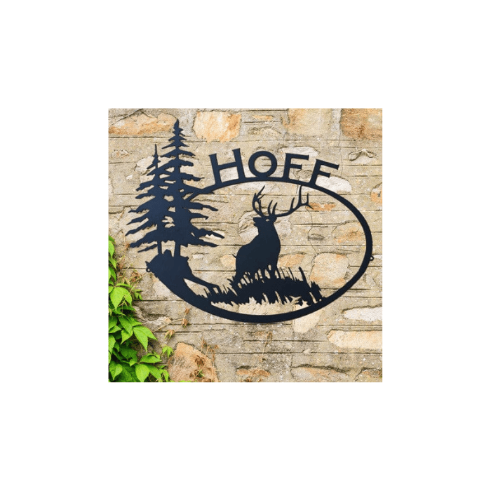 Rusty Rooster Fabrication & Design Physical product Bull Elk with Trees and Personalized Text (F26)