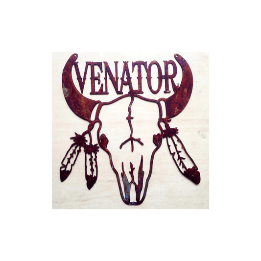 Rusty Rooster Fabrication & Design Physical product Bull Skull with Feathers Welcome Sign (C13)