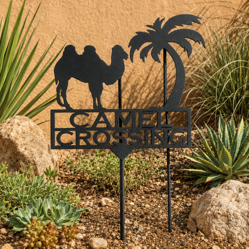 Rusty Rooster Fabrication & Design Physical product Camel Crossing Metal Garden Stake (Z4)