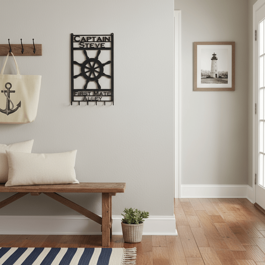 Rusty Rooster Fabrication & Design Physical product Captain’s Wheel Key Holder – Custom Nautical Metal Sign (E14)