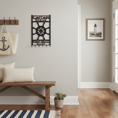 Rusty Rooster Fabrication & Design Physical product Captain’s Wheel Key Holder – Custom Nautical Metal Sign (E14)