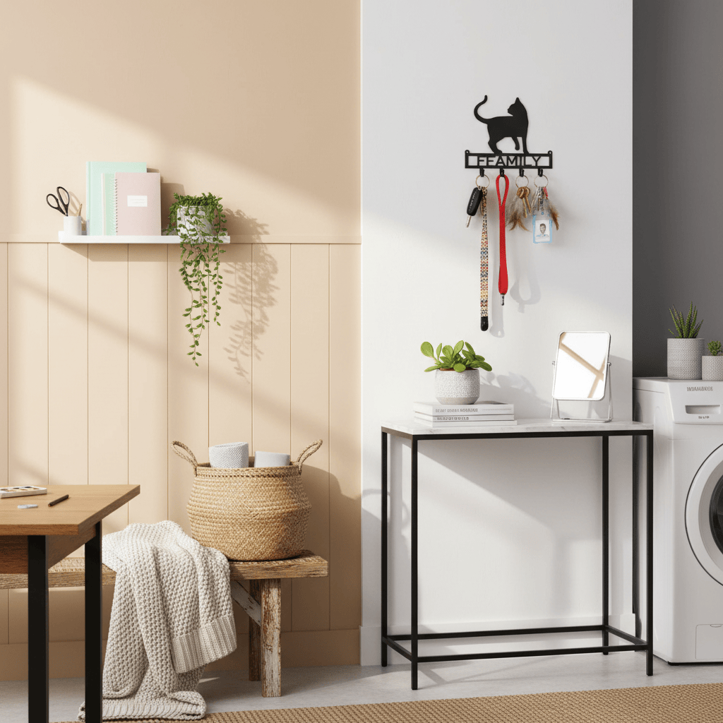 Rusty Rooster Fabrication & Design Physical product Cat Key Holder with Personalized Text Field  (K20)