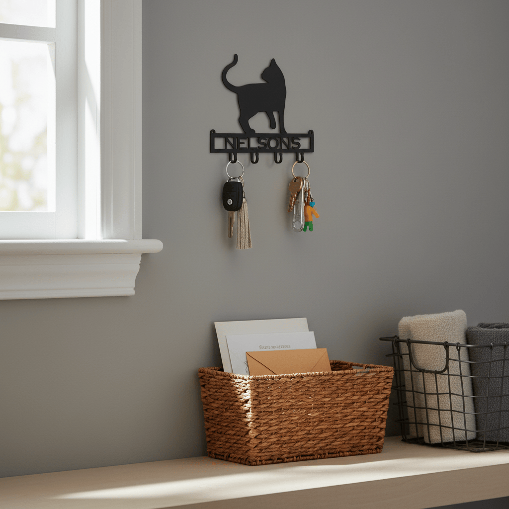 Rusty Rooster Fabrication & Design Physical product Cat Key Holder with Personalized Text Field  (K20)