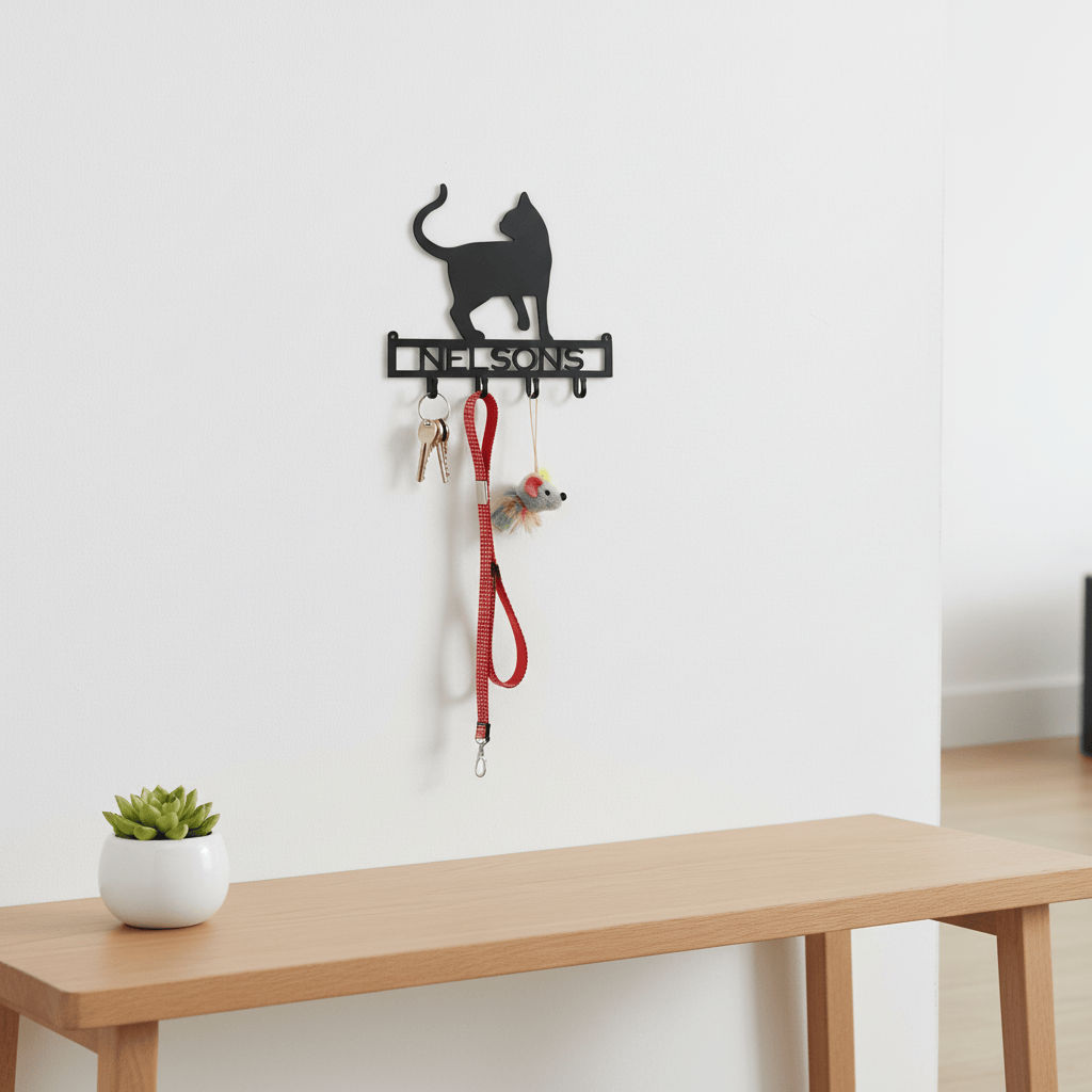 Rusty Rooster Fabrication & Design Physical product Cat Key Holder with Personalized Text Field  (K20)