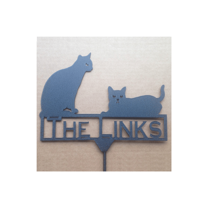 Rusty Rooster Fabrication & Design Physical product Cats Stake with Custom Text (A22) – Personalized Metal Garden Sign with Cat Silhouettes