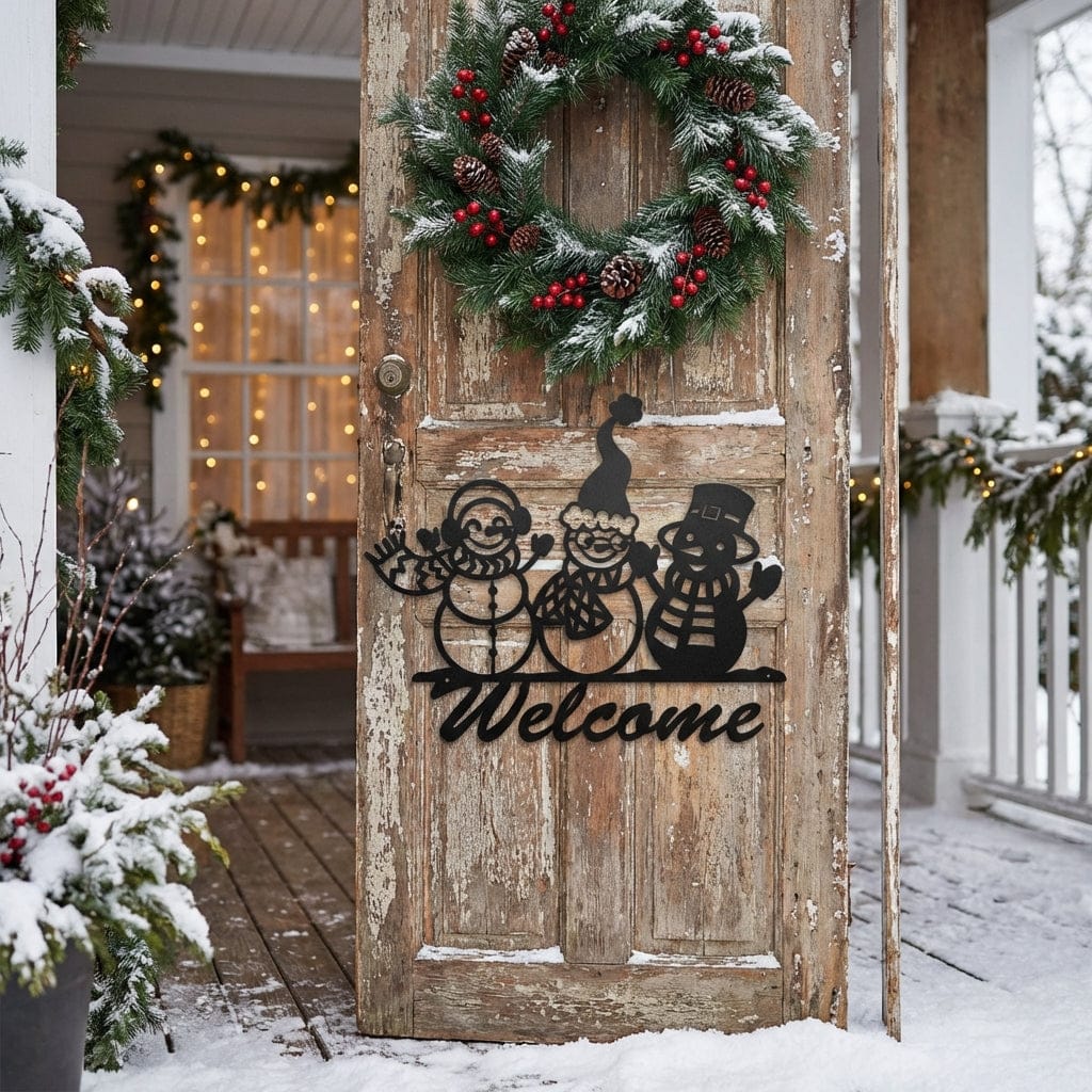 Rusty Rooster Fabrication & Design Physical product Charming Three Snowman Welcome Sign for a Winter Wonderland (U32)