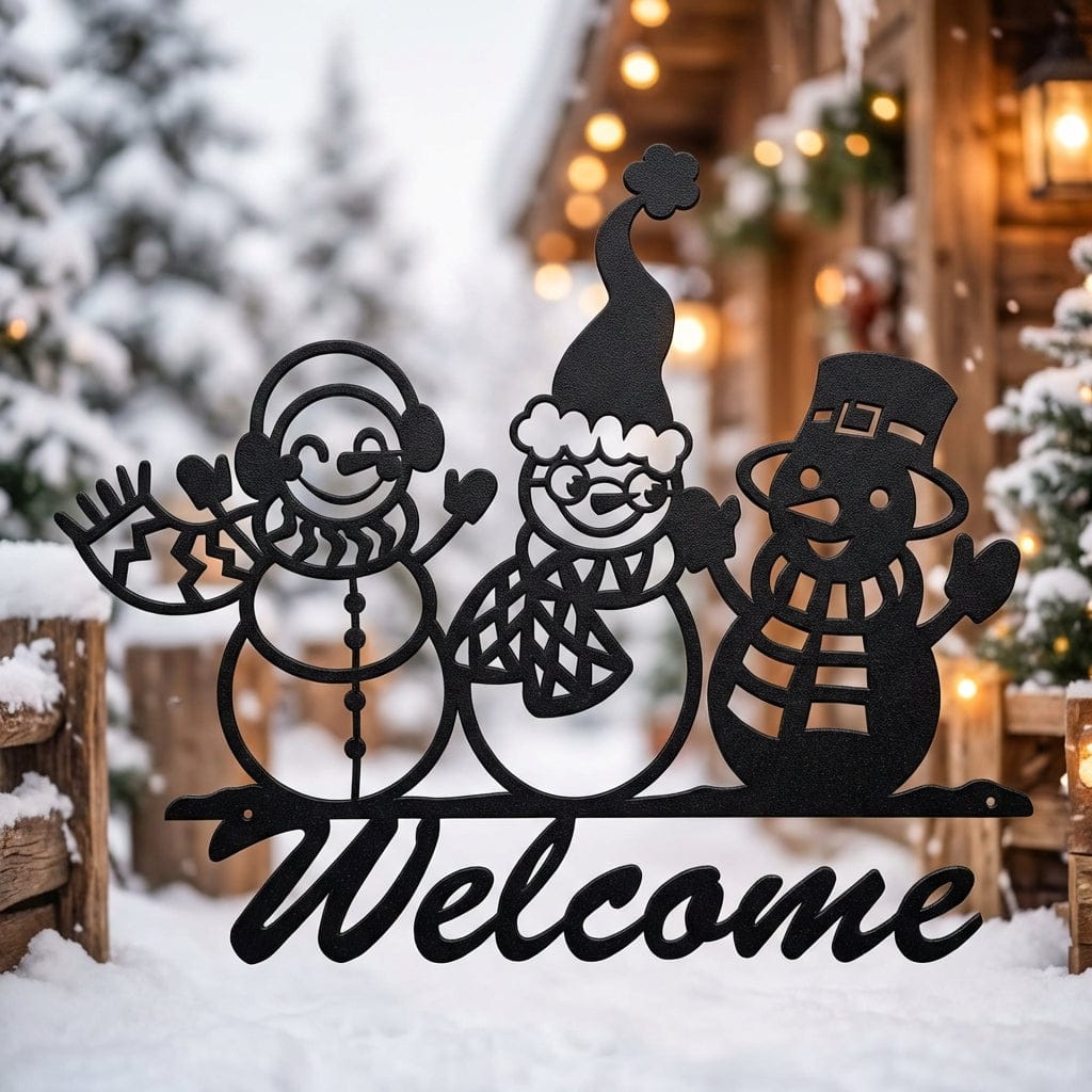 Rusty Rooster Fabrication & Design Physical product Charming Three Snowman Welcome Sign for a Winter Wonderland (U32)