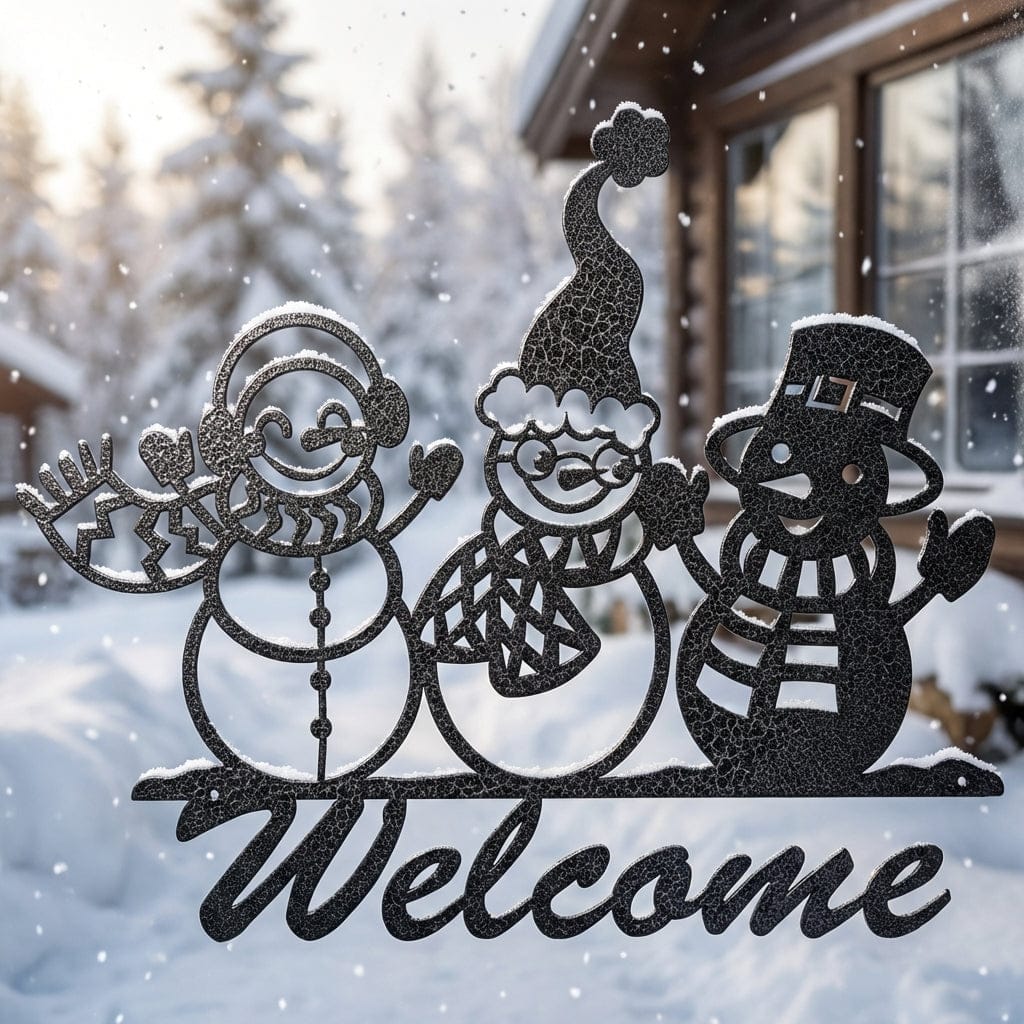 Rusty Rooster Fabrication & Design Physical product Charming Three Snowman Welcome Sign for a Winter Wonderland (U32)