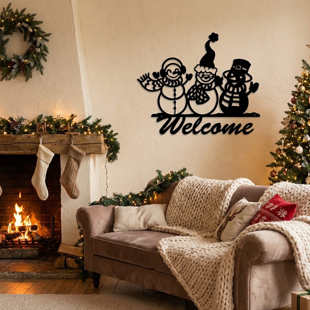 Rusty Rooster Fabrication & Design Physical product Charming Three Snowman Welcome Sign for a Winter Wonderland (U32)