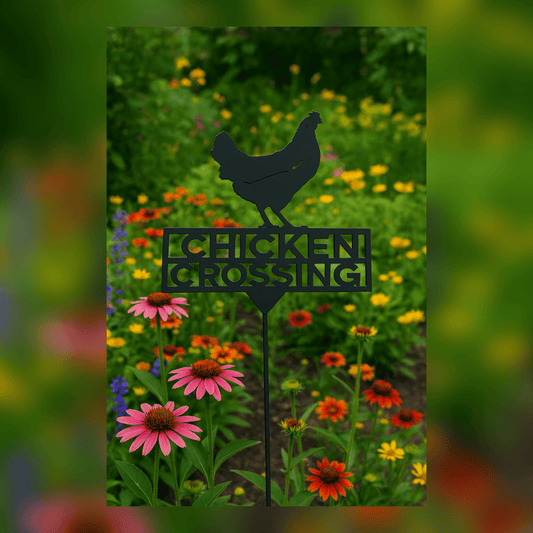 Rusty Rooster Fabrication & Design Physical product Chicken Crossing Metal Garden Sign – Funny Farm Yard Decor (Z6)