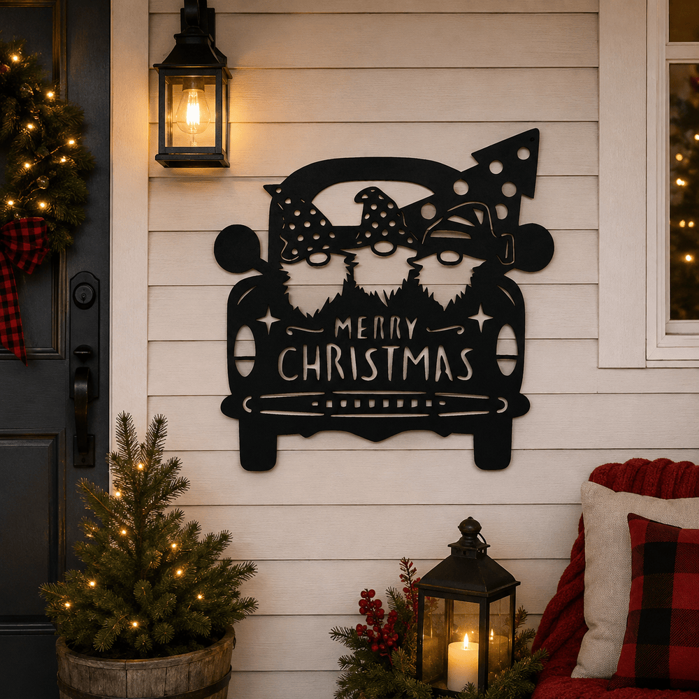 Rusty Rooster Fabrication & Design Physical product Christmas Gnomes in Pickup Truck Metal Sign (U31)