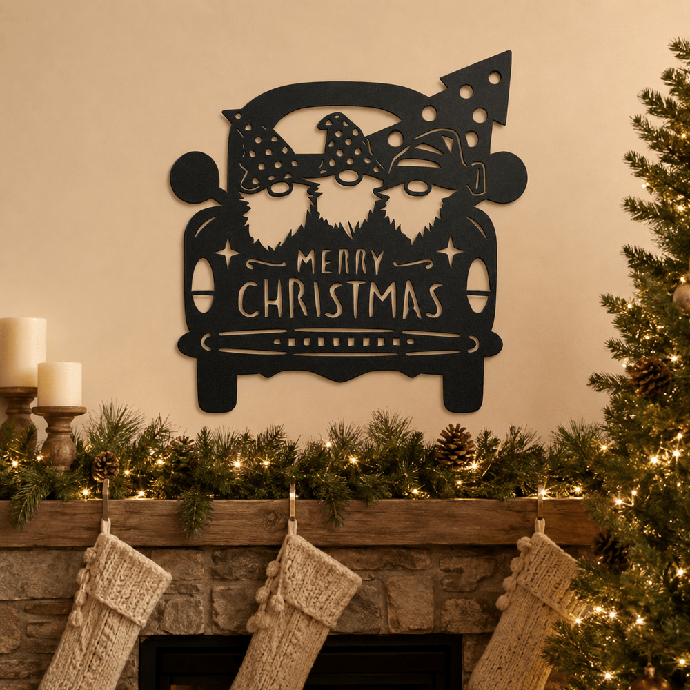 Rusty Rooster Fabrication & Design Physical product Christmas Gnomes in Pickup Truck Metal Sign (U31)