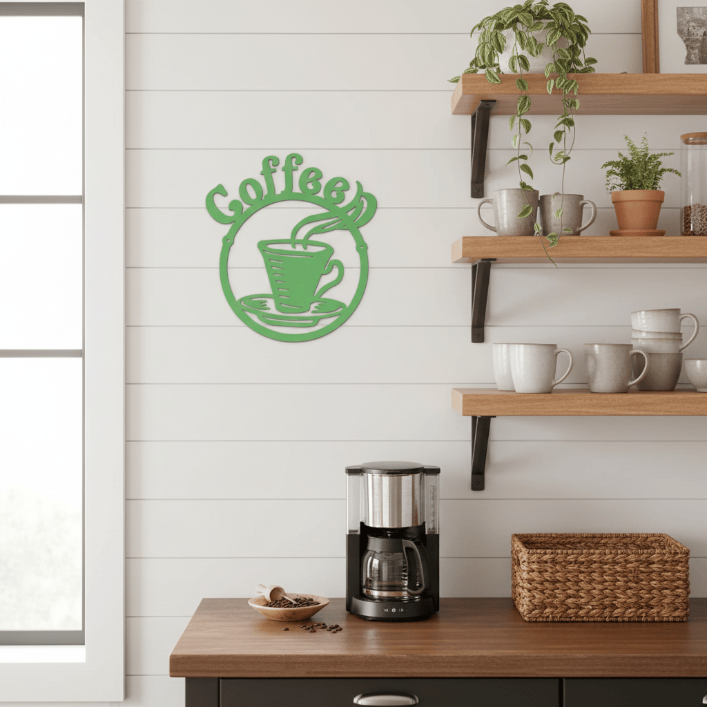 Coffee Mug Metal Wall Art | Steel Kitchen Sign 15" x 16"