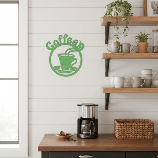Coffee Mug Metal Wall Art | Steel Kitchen Sign 15" x 16"