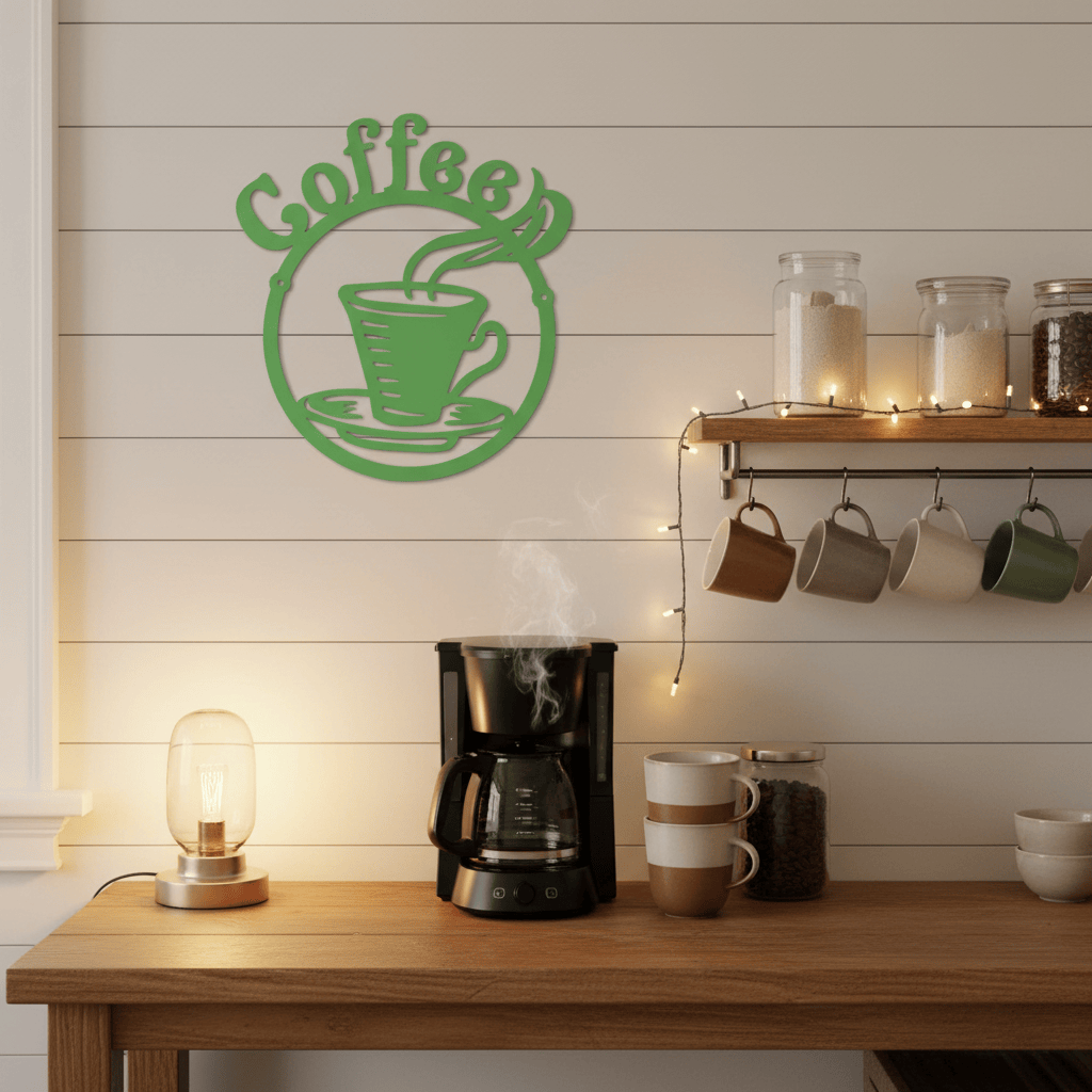 Coffee Mug Metal Wall Art | Steel Kitchen Sign 15" x 16"
