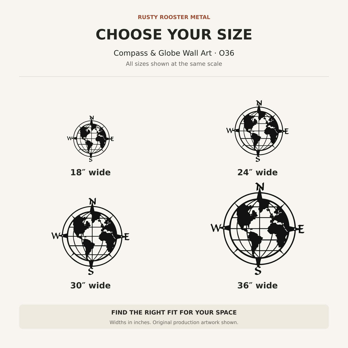 Rusty Rooster Fabrication & Design Physical product Compass & Globe Metal Wall Art – Travel Decor (O36)