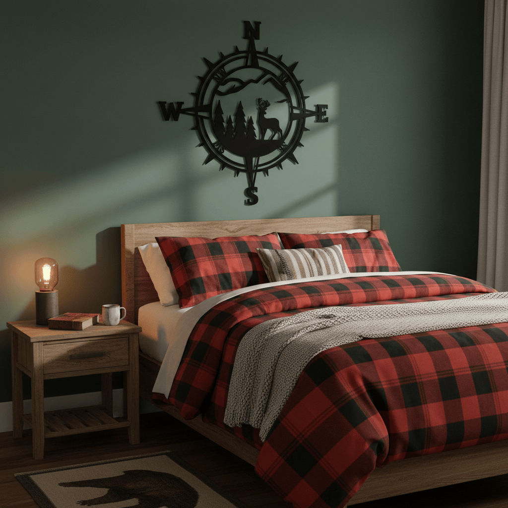 Rusty Rooster Fabrication & Design Physical product Compass With Deer and Mountains (F50)