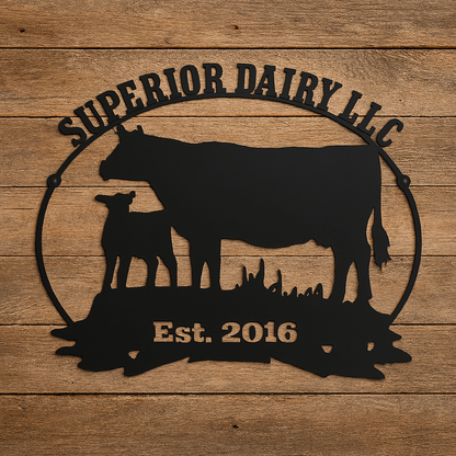 Rusty Rooster Fabrication & Design Physical product Cow and Calf Welcome Sign – Personalized Farmhouse Metal Art (X23)