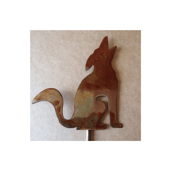Rusty Rooster Fabrication & Design Physical product Coyote Metal Garden Stake (B1) – Rustic Outdoor Decor with Wild Charm