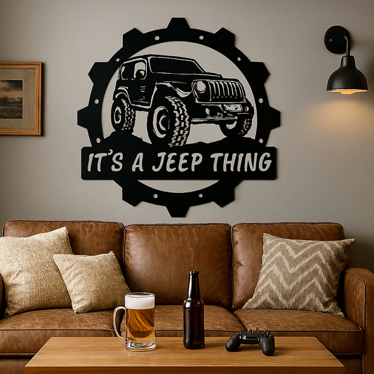 Rusty Rooster Fabrication & Design Physical product "Customized Jeep Silhouette Metal Wall Art - Gear Up Your Space with Personalized Style" (U36)