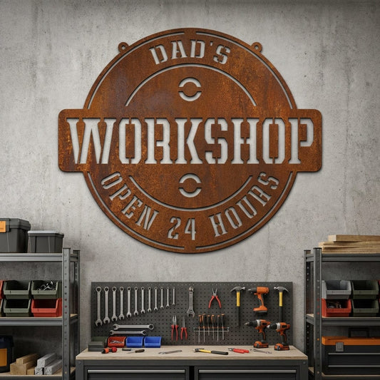 Rusty Rooster Fabrication & Design Physical product Dad's Workshop Metal Sign - Rusty Rooster Metal (C62)