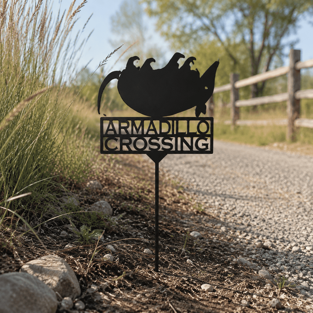 Rusty Rooster Fabrication & Design Physical product Dead Armadillo Crossing Metal Garden Stake (O10)